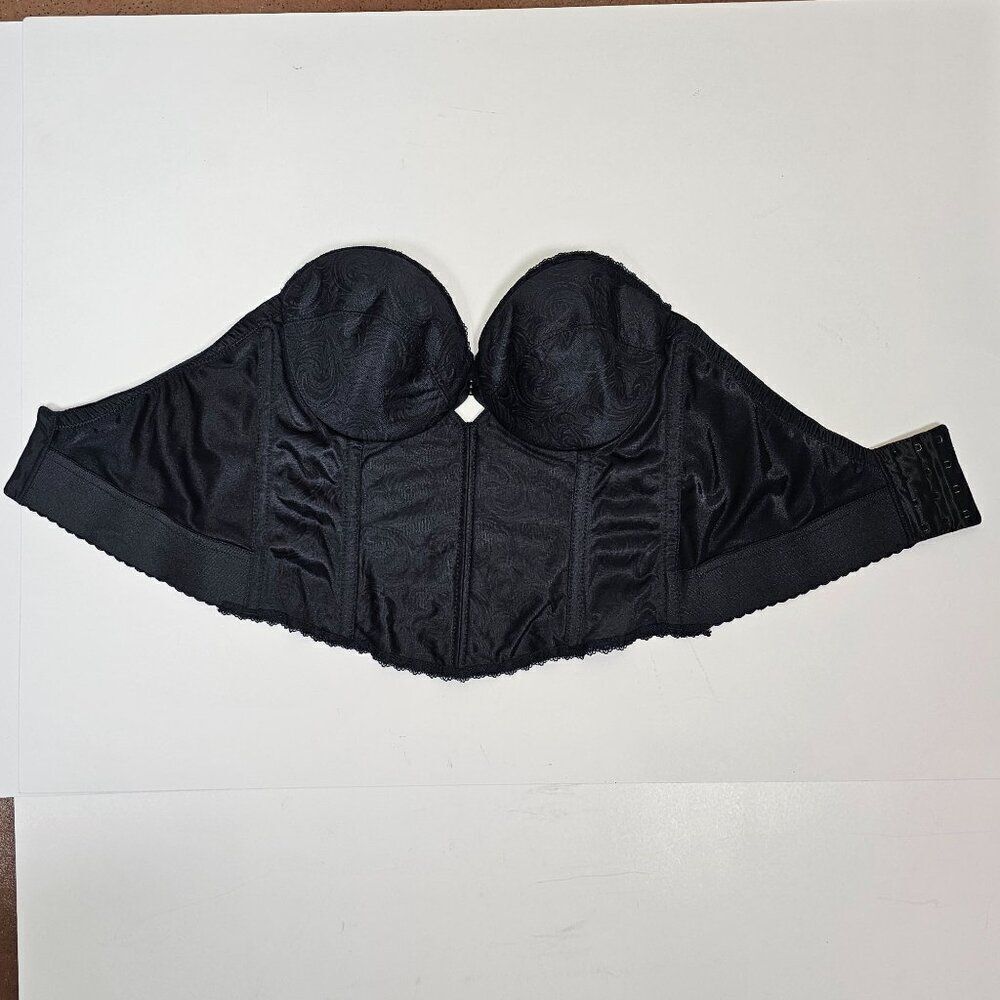 Vtg Sophistique By Smoothie Black Bustier Long Line Bra Boning Floral Lace 36B - Picture 9 of 15
